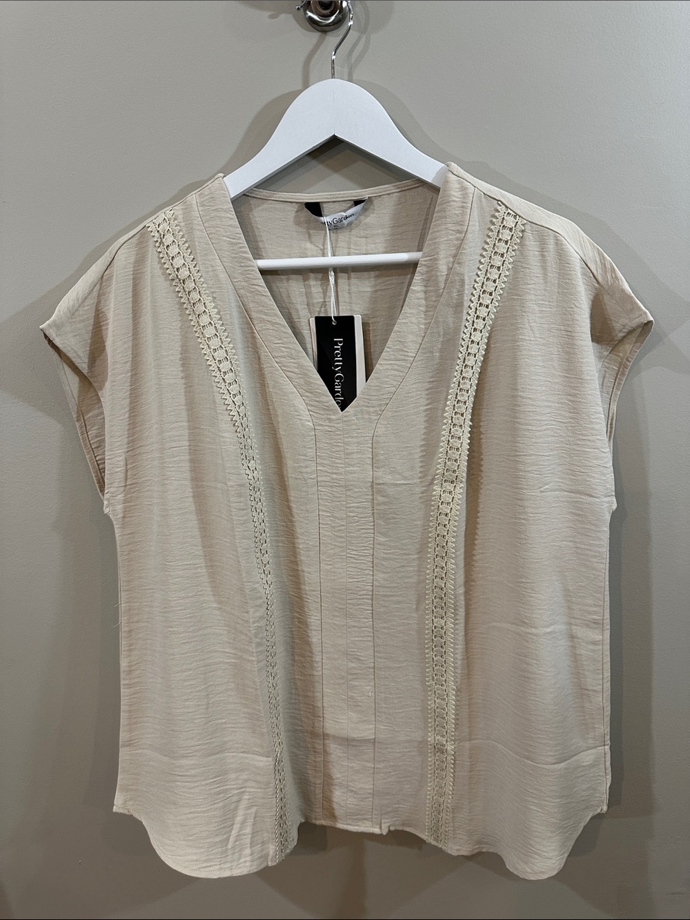 NWT Cream V-Neck Lace-Trim Blouse
